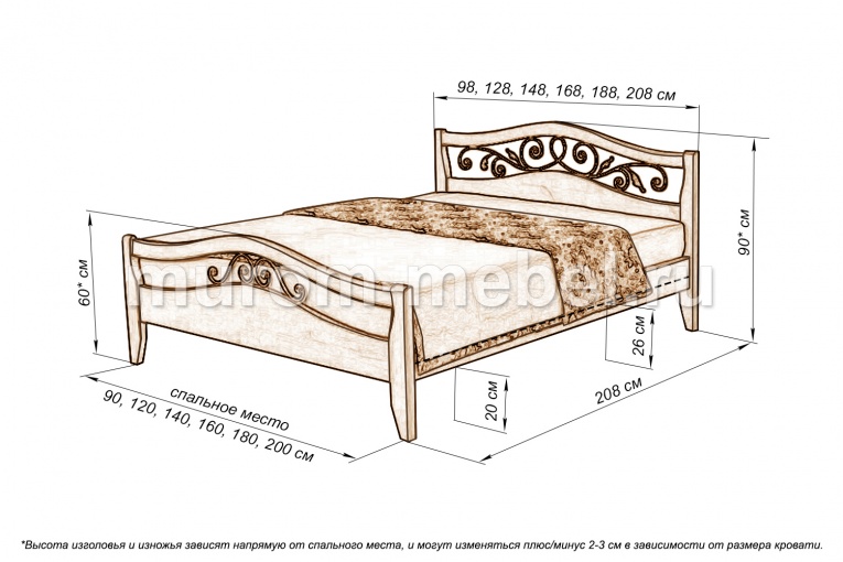 Фото Кровать Алиса с ковкой из бука от производителя 'Муром-Мебель'