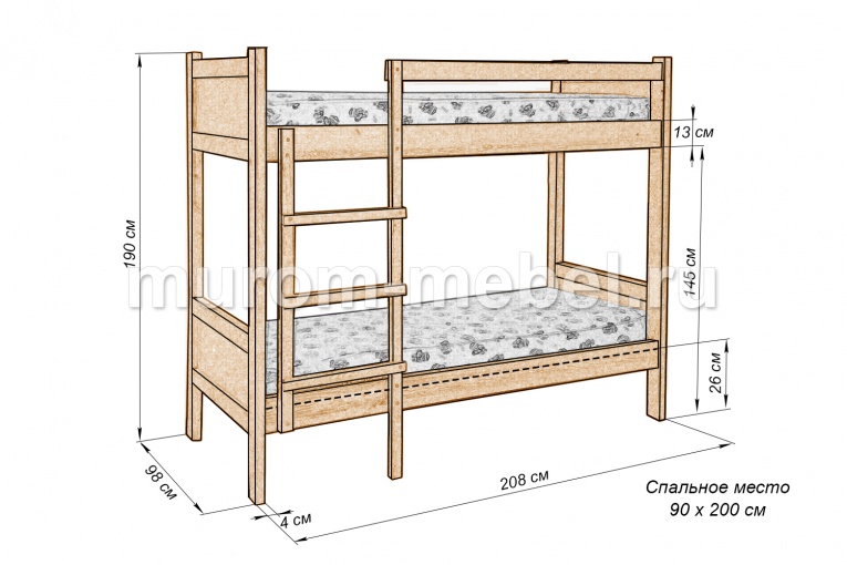 Фото Кровать двухъярусная Классика 3 от производителя 'Муром-Мебель'