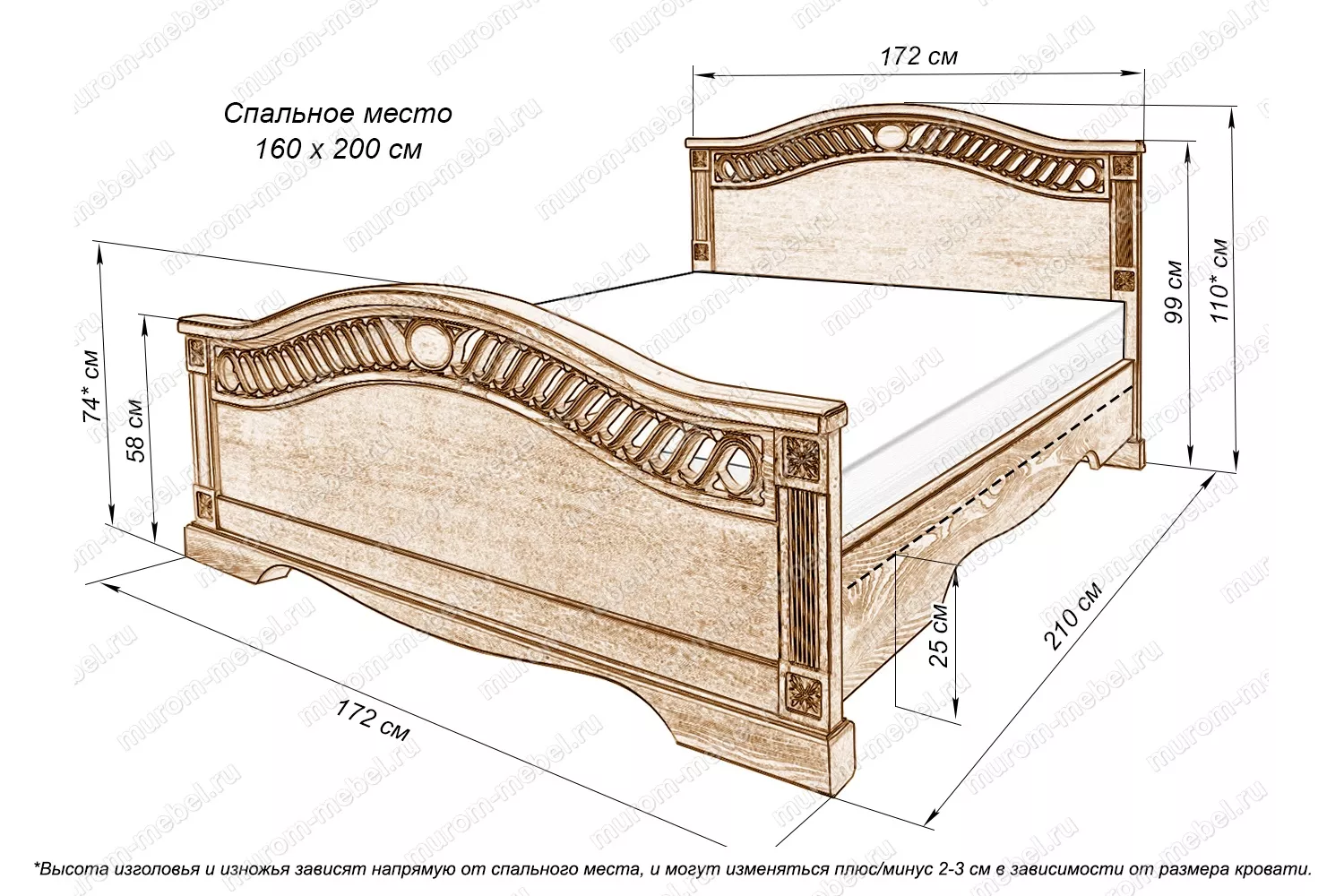 Кровать Милена из дуба - купить Кровати из дуба - деревянная мебель из  массива