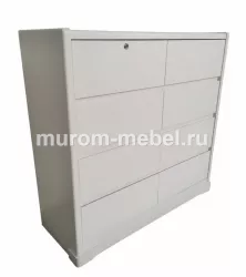 Комод Бали Люкс массив сосны, 1160x1210x460, направляющие 100% выдвижения, цвет: Белая эмаль, верхний ящик слева закрывается на замок