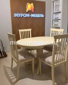 Стол «Манчестер» из массива дуба, Размер: 760х900(диаметр)+ вставка 400, цвет - слоновая кость