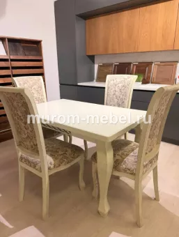 Кухонный стол «Лотос» из массива дуба, ВхШхГ 750х900(вставка 400)х800, цвет - фисташка с коричневой патиной