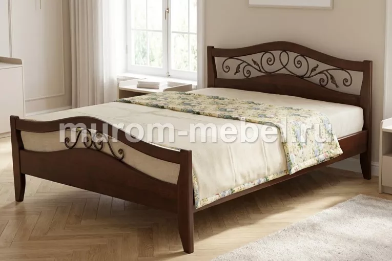 Фото Кровать Алиса с ковкой из бука от производителя 'Муром-Мебель'