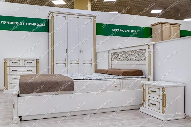 Фото Кровать Пальмира (белая эмаль с золотой патиной) от производителя 'Муром-Мебель'