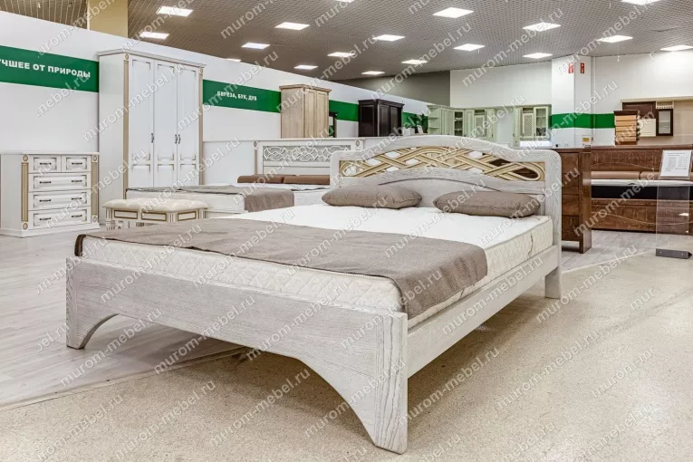 Фото Кровать Вирсавия (белая эмаль с золотой патиной) от производителя 'Муром-Мебель'