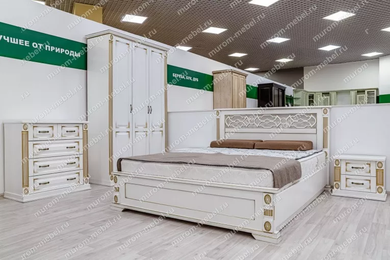 Фото Кровать Пальмира (белая эмаль с золотой патиной) от производителя 'Муром-Мебель'