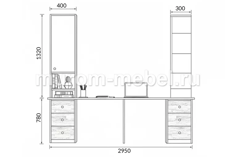 Фото Двухместный письменный стол Робин, верхние фасады МДФ Эмаль от производителя 'Муром-Мебель'