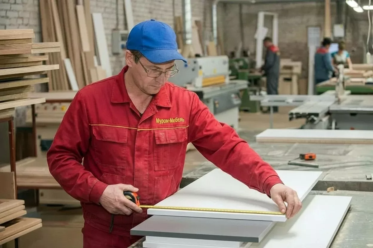 На фото изображено измерение фасада мабели