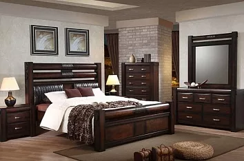 Роскошный интерьер спальни с кроватью из дерева Роскошный интерьер спальни с кроватью из дерева